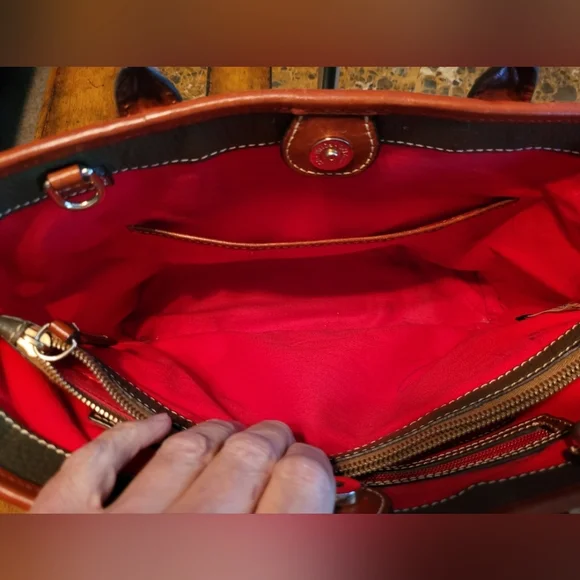 Dooney & Bourke Gray and Red Leather Tote Bag - Picture 11 of 14